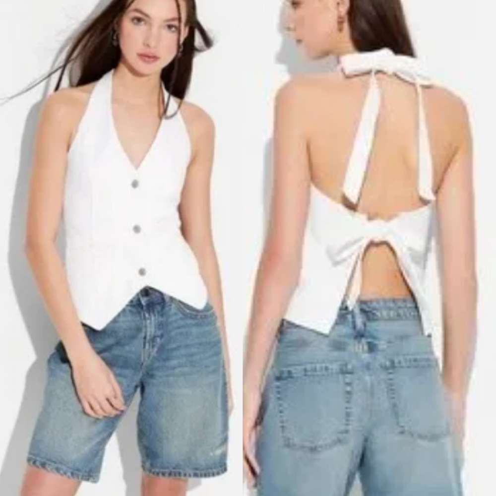 Wild Fable White Halter Vest with Button Detail